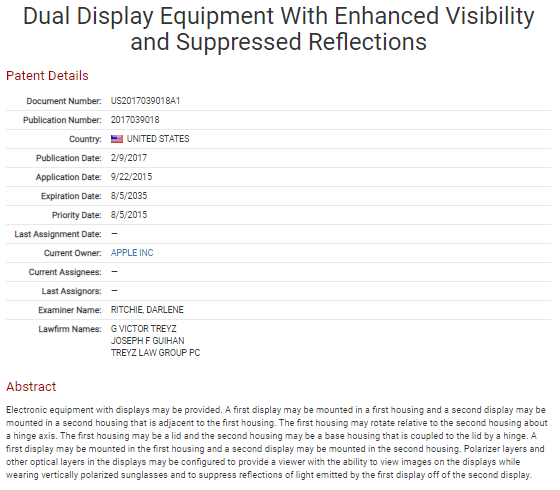 Patent Application for Dual Display Equipment