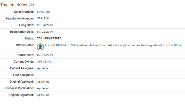 MacOS Mojave Trademark data