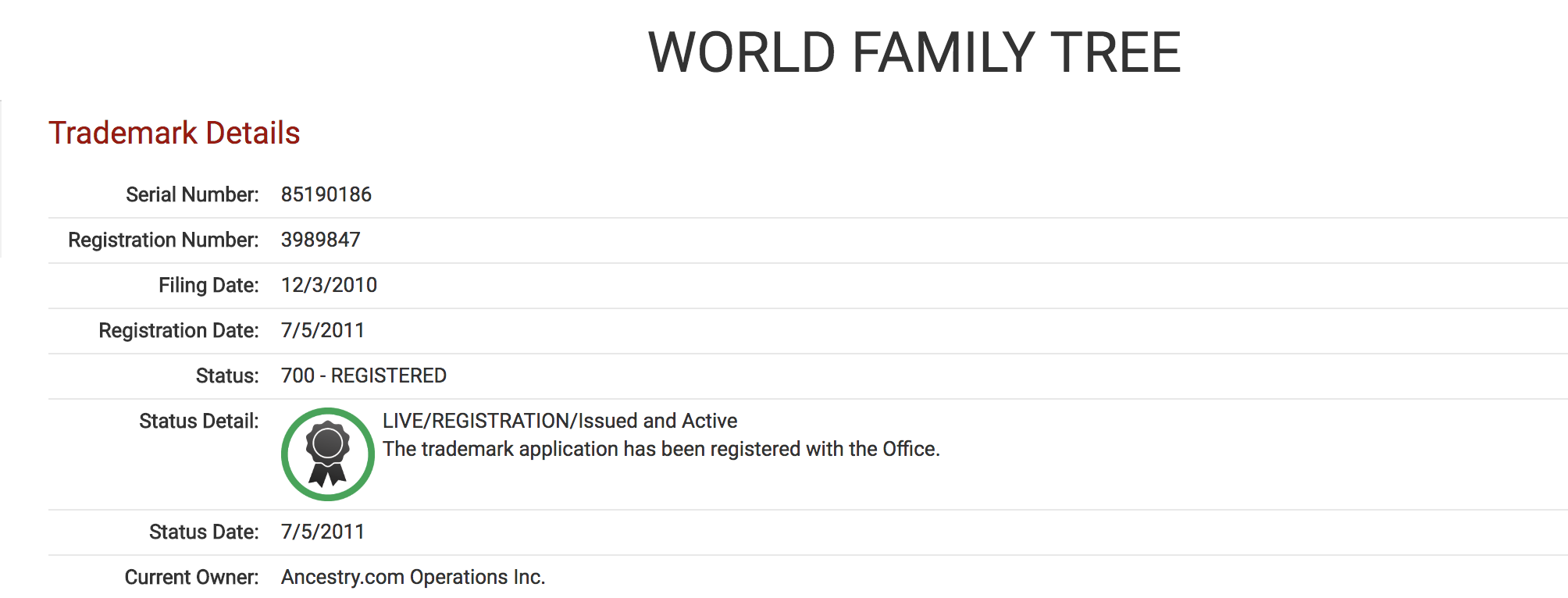 World Family Tree Trademark