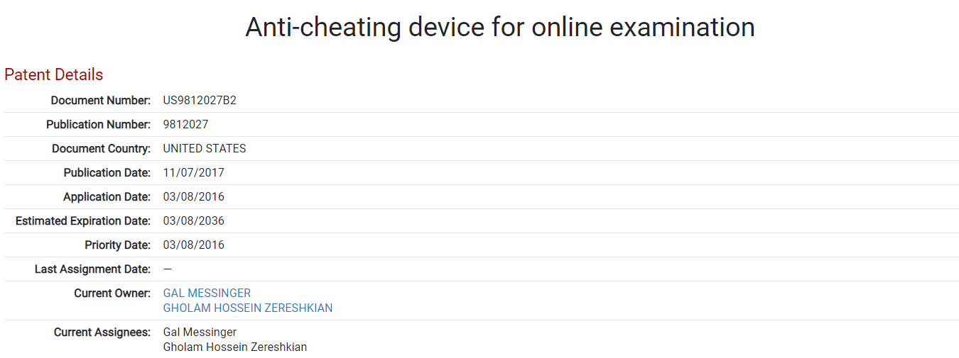 anti cheating patent