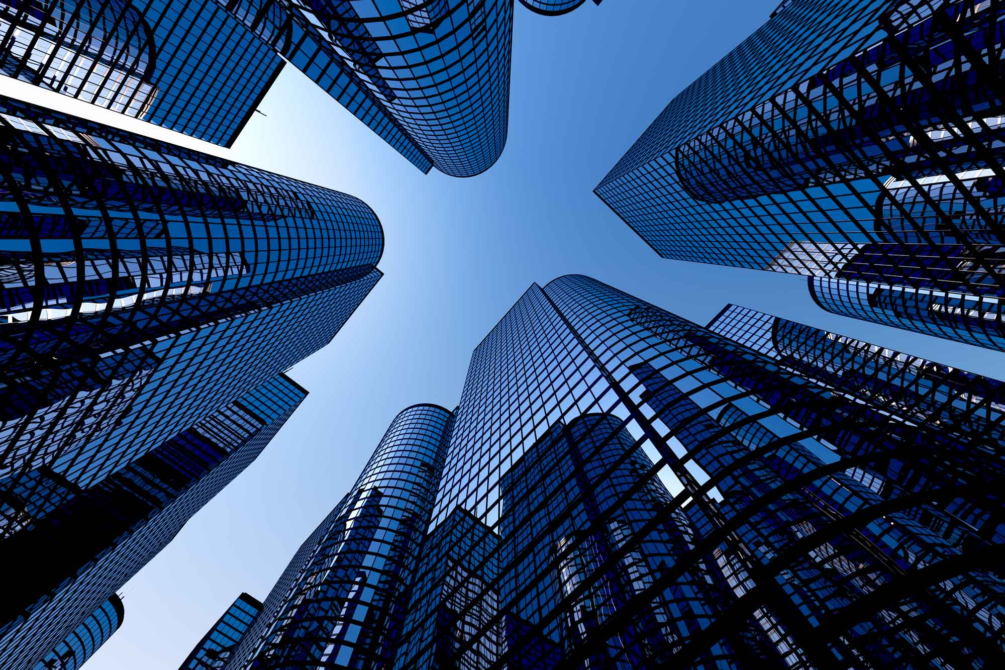 looking up at city buildings