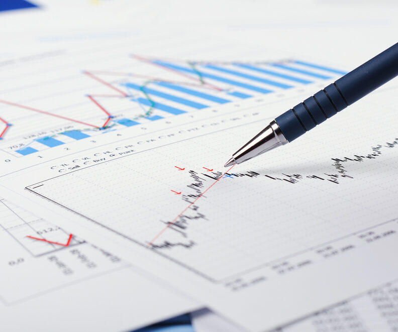 Charts and graphs of sales - a symbol of successful corporate business