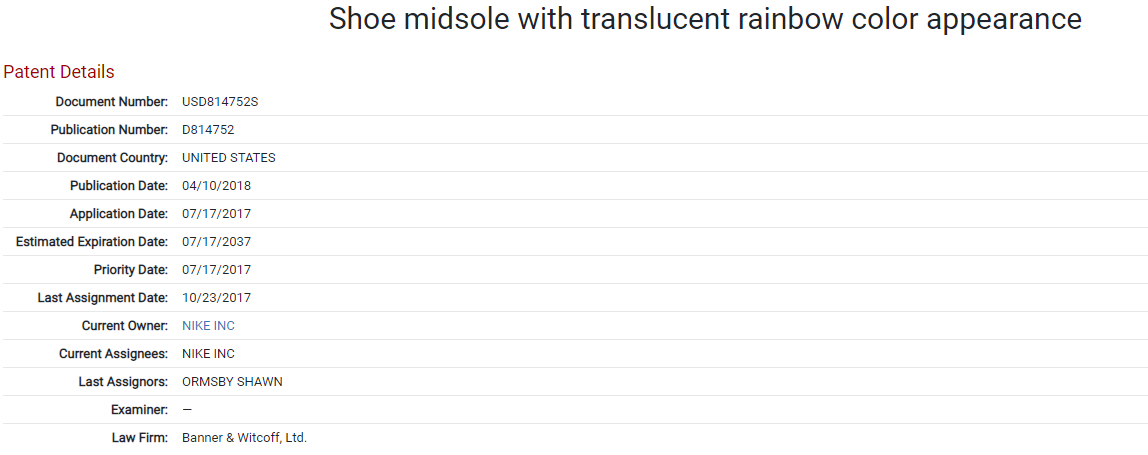 Shoe midsole with translucent rainbow color appearance patent