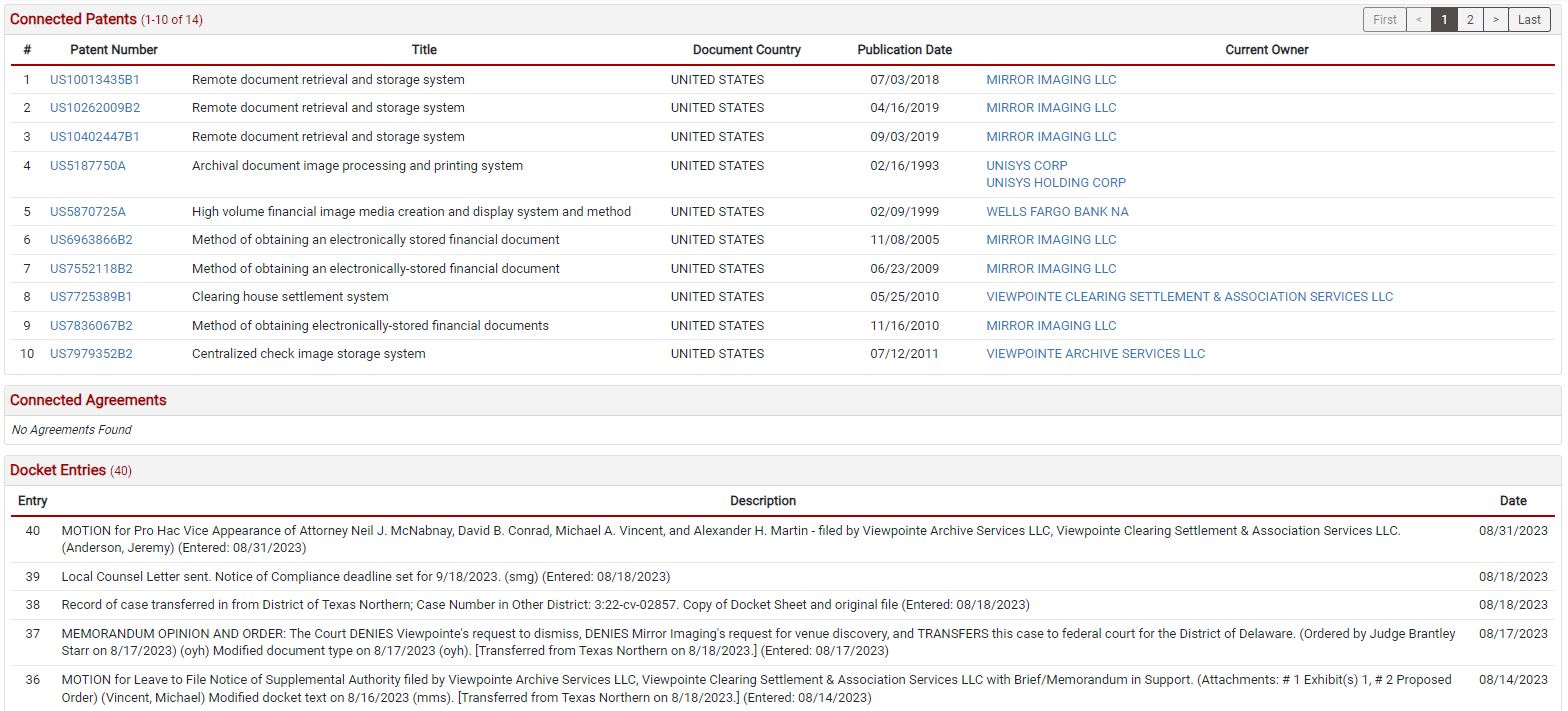 Mirror Imaging LLC V. Viewpointe Archive Services LLC et al